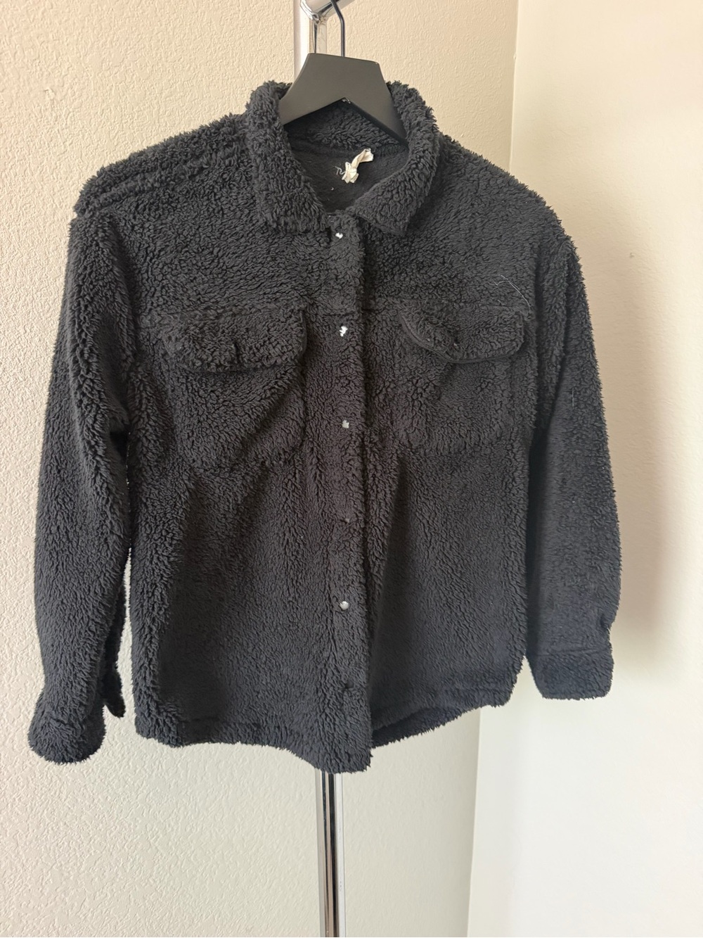 Jessica Simpson Black Teddy Sherpa Button-Up Jacket